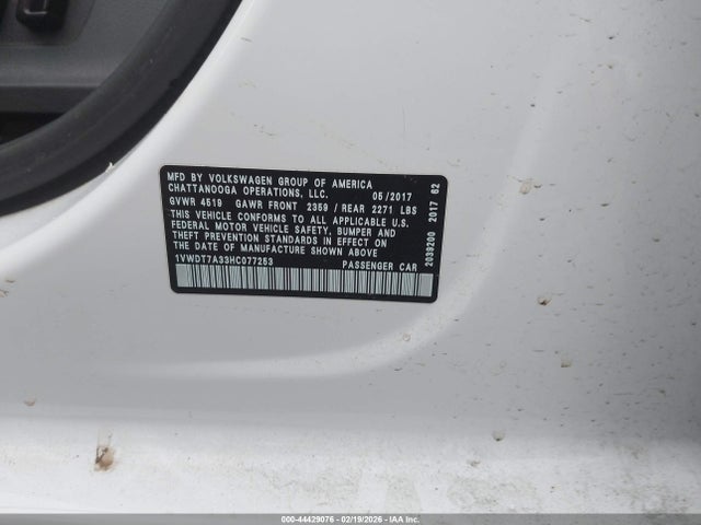 Aukcja sprzedaży 2017 Volkswagen Passat 1.8t R-line, vin: 1VWDT7A33HC077253, numer aukcji: 44429076