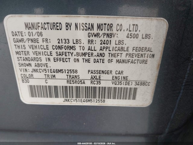 2006 INFINITI G35 JNKCV51E46M512558 Photo 8