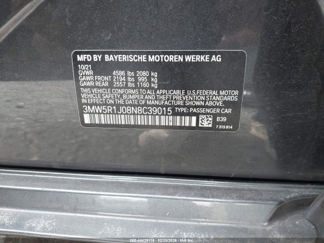 Продажа на аукционе авто 2022 Bmw 330i, vin: 3MW5R1J08N8C39015, номер лота: 44429116