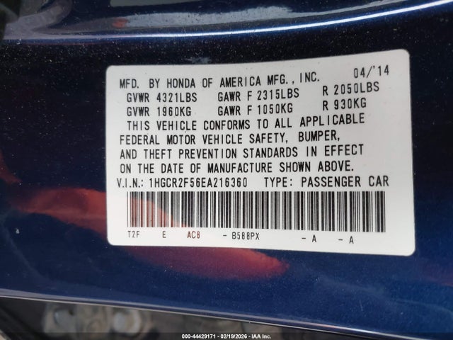 1HGCR2F56EA216360 Honda Accord Sport