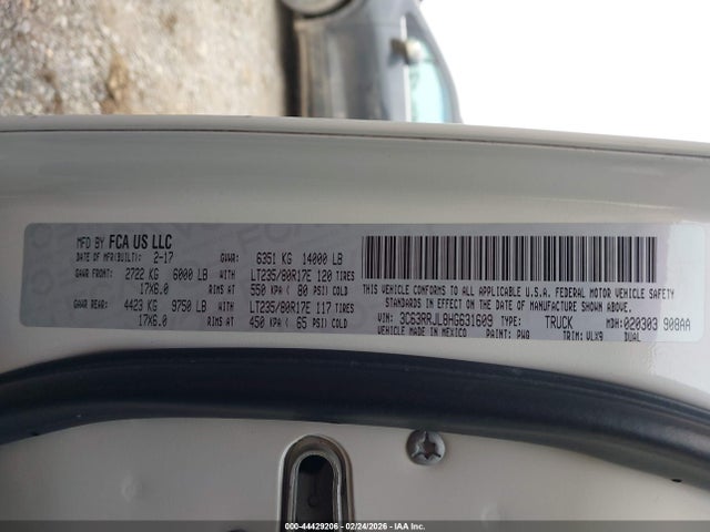 Продаж на аукціоні авто 2017 Ram 3500 Laramie  4x4 8' Box, vin: 3C63RRJL8HG631609, номер лоту: 44429206