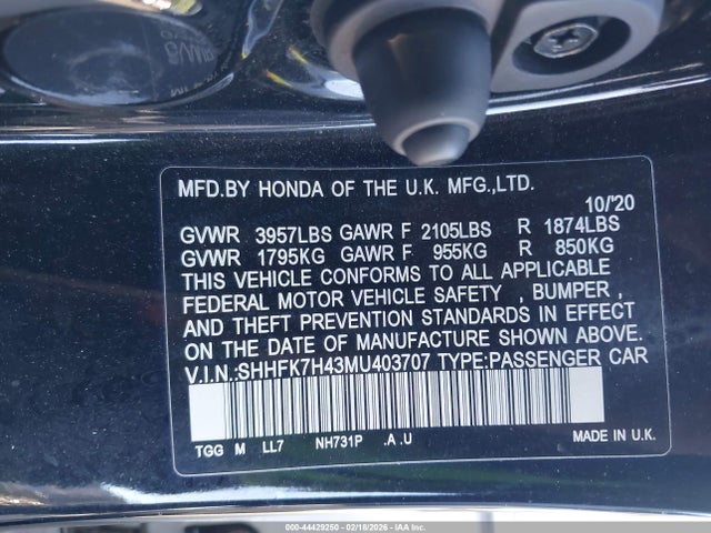 SHHFK7H43MU403707 Honda Civic Sport