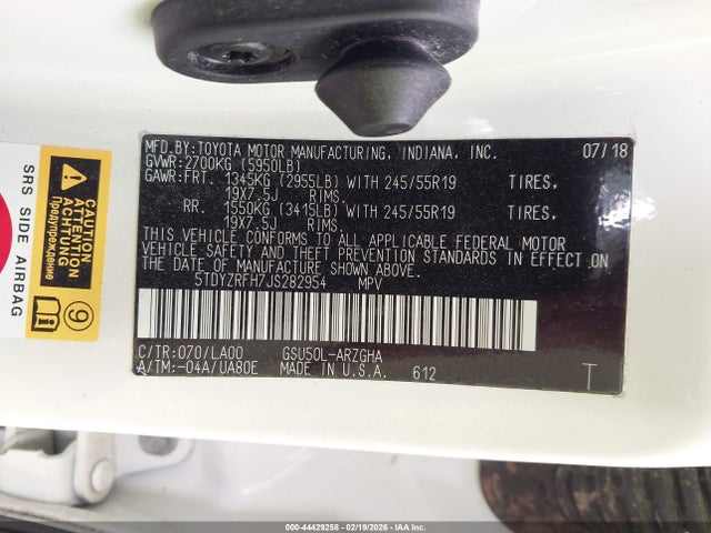 Toyota Highlander Limited 2018 5TDYZRFH7JS282954 Image 9