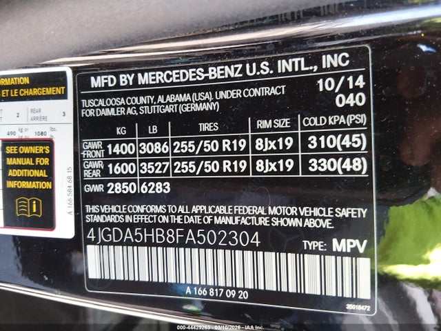 Mercedes-Benz Ml 350 4matic 2015 4JGDA5HB8FA502304 Image 9