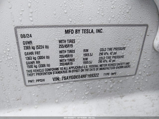 Aukcja sprzedaży 2024 Tesla Model Y Long Range Dual Motor All-wheel Drive, vin: 7SAYGDEE4RF169322, numer aukcji: 44429271