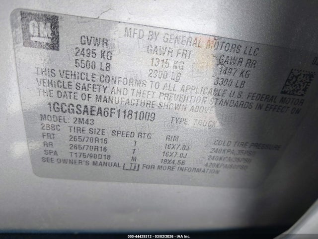 1GCGSAEA6F1181009 Chevrolet Colorado Wt