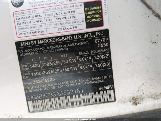 Aukcja sprzedaży 2010 Mercedes-benz Ml 350 4matic, vin: 4JGBB8GB3AA532181, numer aukcji: 44429323
