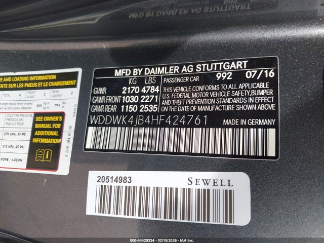 44429334 :رقم المزاد ، WDDWK4JB4HF424761 vin ، 2017 Mercedes-benz C 300 مزاد بيع