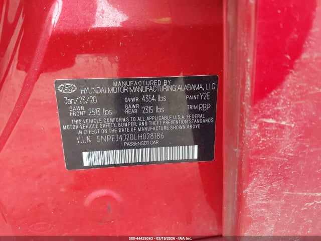 Продажа на аукционе авто 2020 Hyundai Sonata Sel Plus, vin: 5NPEJ4J20LH028186, номер лота: 44429363