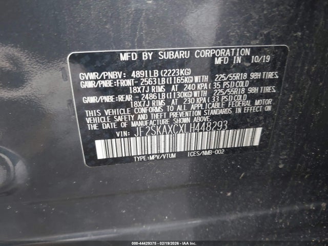JF2SKAXCXLH448293 Subaru Forester Touring
