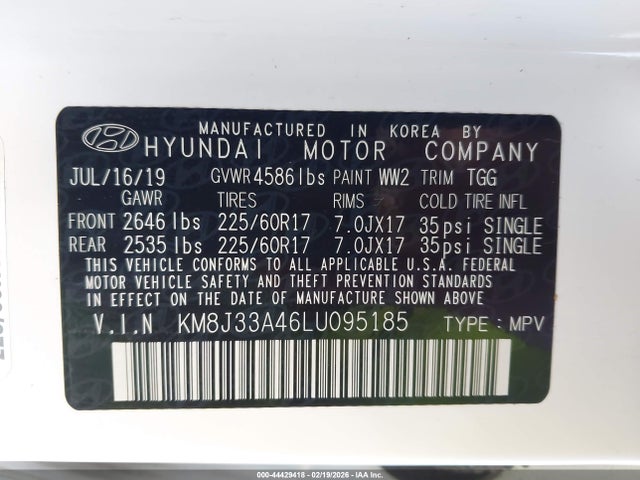 2020 HYUNDAI TUCSON KM8J33A46LU095185 Photo 8