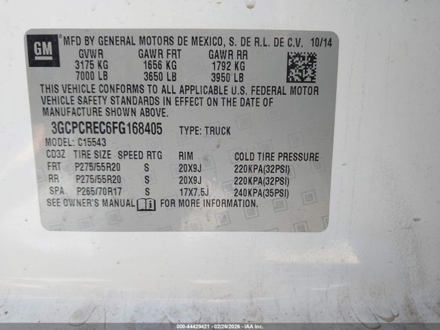 3GCPCREC6FG168405 Chevrolet Silverado 1500 1lt