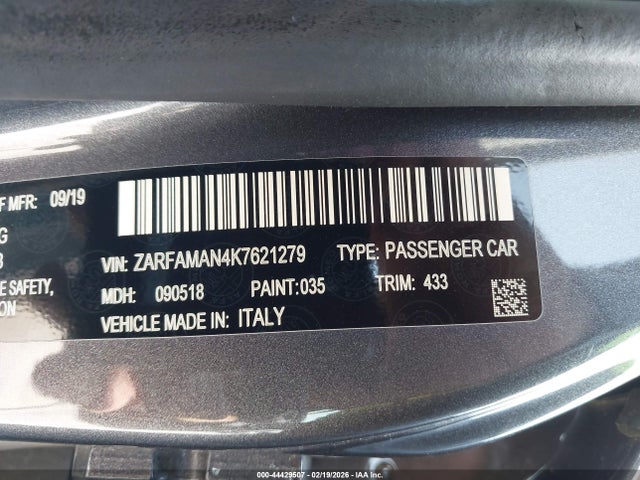 ZARFAMAN4K7621279 Alfa Romeo Giulia Rwd
