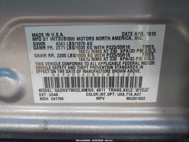 2015 MITSUBISHI OUTLANDER SPORT 4A4AR3AU0FE032285 Photo 8