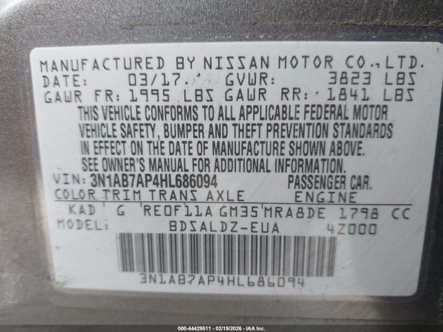 3N1AB7AP4HL686094 Nissan SENTRA SV