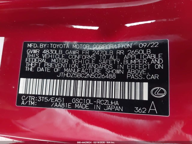Aukcja sprzedaży 2022 Lexus Rc 350, vin: JTHDZ5BC2N5026488, numer aukcji: 44429524