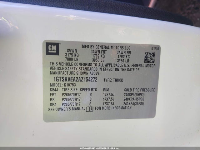 Aukcja sprzedaży 2010 Gmc Sierra 1500 Sle, vin: 1GTSKVEA2AZ154272, numer aukcji: 44429543