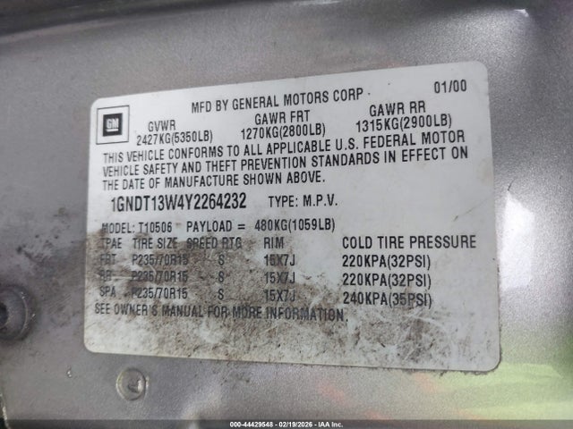 2000 CHEVROLET BLAZER 1GNDT13W4Y2264232 Photo 8