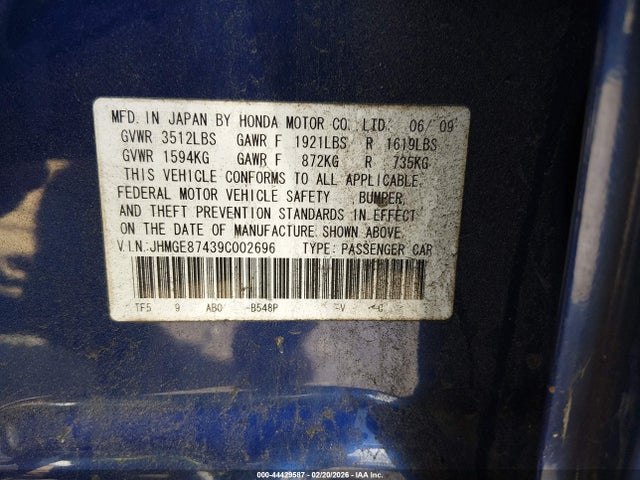 2009 HONDA FIT JHMGE87439C002696 Photo 8