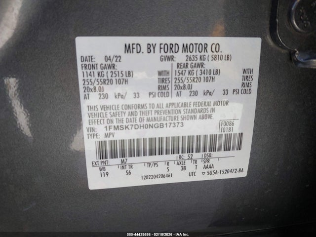 1FMSK7DH0NGB17373 Ford EXPLORER XLT