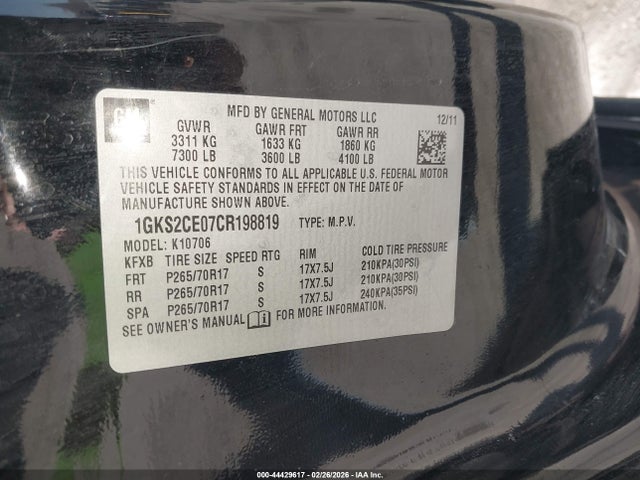 Продаж на аукціоні авто 2012 Gmc Yukon Slt, vin: 1GKS2CE07CR198819, номер лоту: 44429617
