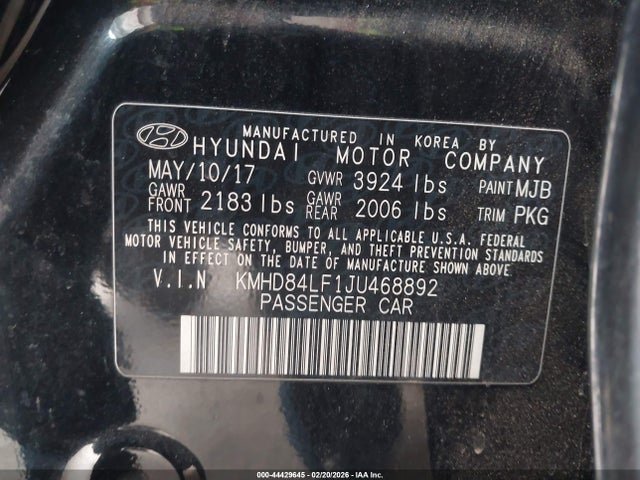 KMHD84LF1JU468892 Hyundai Elantra Value Edition