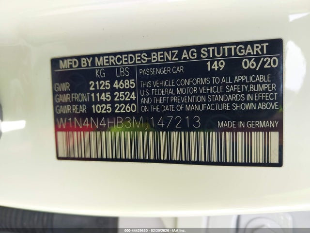 Aukcja sprzedaży 2021 Mercedes-benz Gla 250 4matic, vin: W1N4N4HB3MJ147213, numer aukcji: 44429650