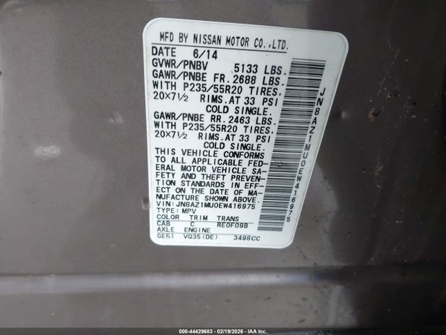 JN8AZ1MU0EW416975 Nissan Murano Le