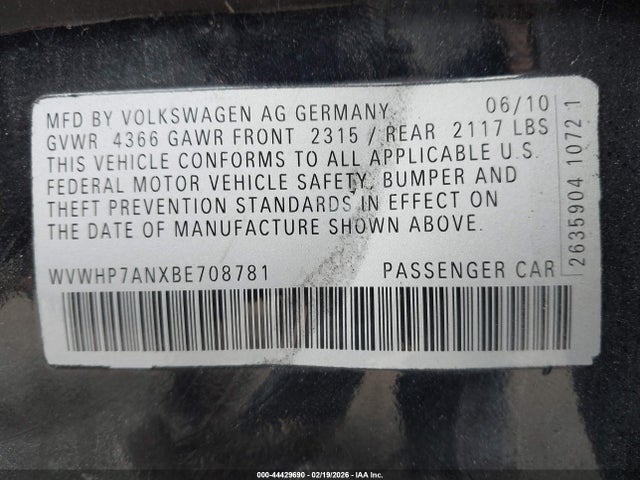 Продаж на аукціоні авто 2011 Volkswagen Cc Lux Plus, vin: WVWHP7ANXBE708781, номер лоту: 44429690