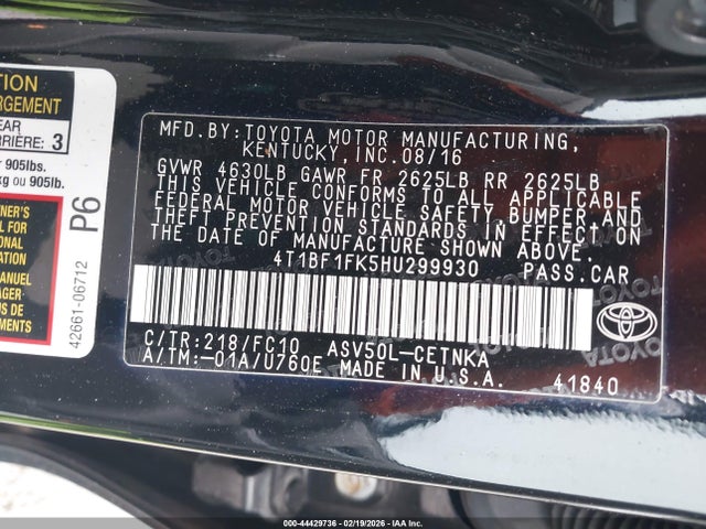 4T1BF1FK5HU299930 Toyota CAMRY LE