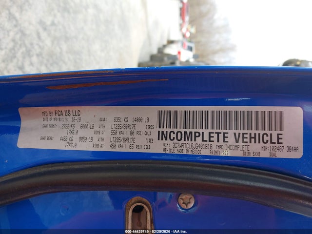 Продаж на аукціоні авто 2018 Ram 3500 Chassis Tradesman/slt/laramie, vin: 3C7WRTCL6JG401818, номер лоту: 44429749