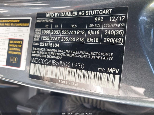 44429764 :رقم المزاد ، WDC0G4JB5JV061930 vin ، 2018 Mercedes-benz Glc 300 مزاد بيع