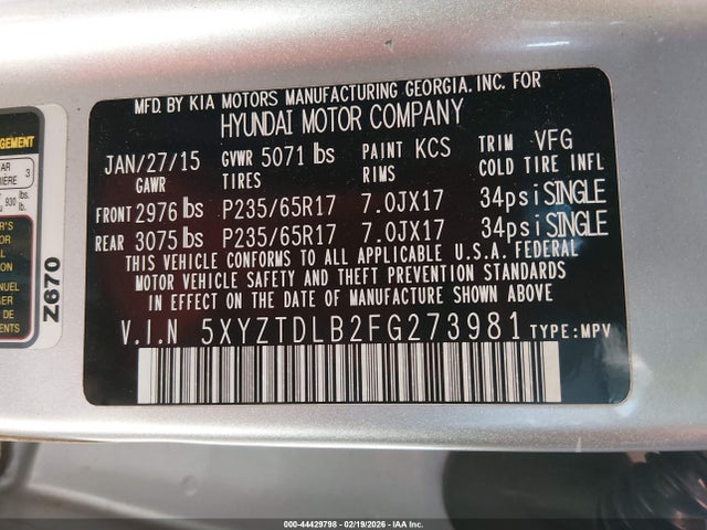Продаж на аукціоні авто 2015 Hyundai Santa Fe Sport 2.4l, vin: 5XYZTDLB2FG273981, номер лоту: 44429798