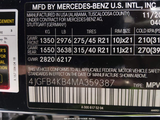 44429812 :رقم المزاد ، 4JGFB4KB4MA359387 vin ، 2021 Mercedes-benz Gle 350 4matic مزاد بيع