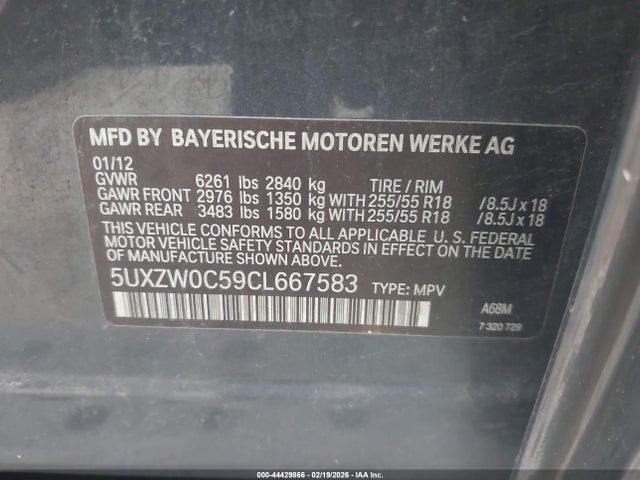 2012 Bmw X5 Xdrive35d მანქანა იყიდება აუქციონზე, vin: 5UXZW0C59CL667583, აუქციონის ნომერი: 44429866