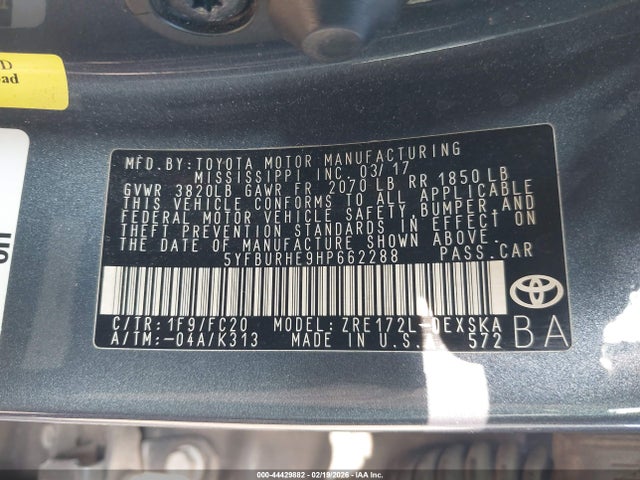 5YFBURHE9HP662288 Toyota COROLLA SE
