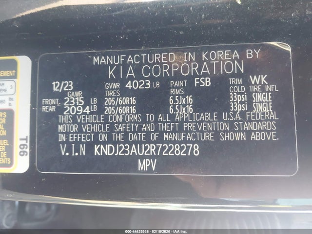 2024 Kia Soul Lx მანქანა იყიდება აუქციონზე, vin: KNDJ23AU2R7228278, აუქციონის ნომერი: 44429936
