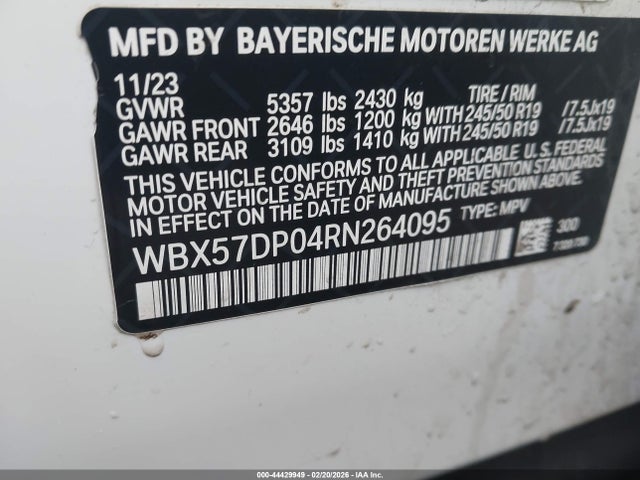 2024 Bmw X3 Xdrive30i მანქანა იყიდება აუქციონზე, vin: WBX57DP04RN264095, აუქციონის ნომერი: 44429949