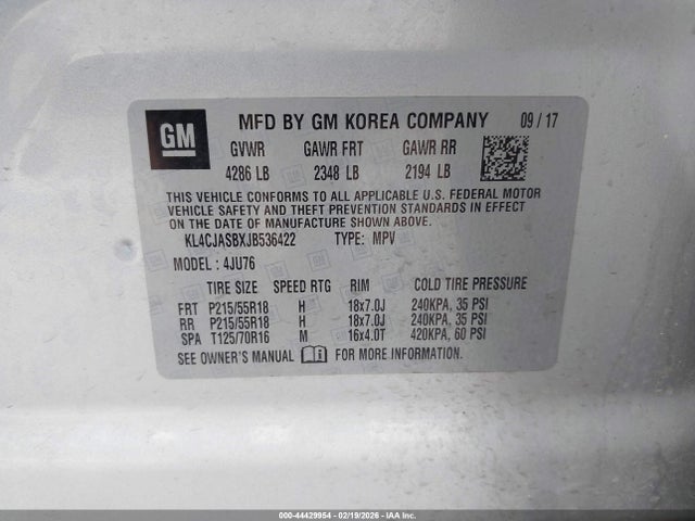 Продажа на аукционе авто 2018 Buick Encore Preferred, vin: KL4CJASBXJB536422, номер лота: 44429954