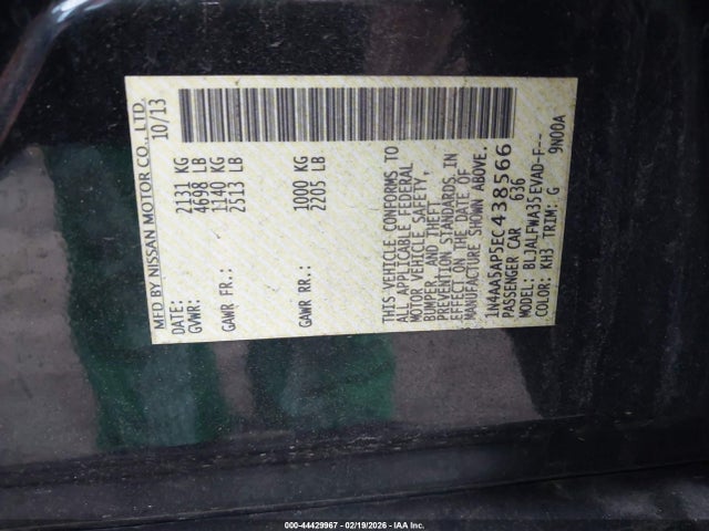 Продажа на аукционе авто 2014 Nissan Maxima 3.5 Sv, vin: 1N4AA5AP5EC438566, номер лота: 44429967