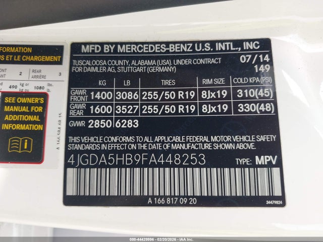 Mercedes-Benz Ml 350 4matic 2015 4JGDA5HB9FA448253 Image 9