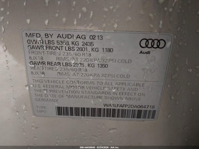 Продажа на аукционе авто 2013 Audi Q5 2.0t Premium, vin: WA1LFAFP2DA064718, номер лота: 44430049