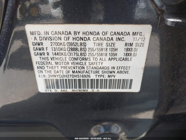 Продаж на аукціоні авто 2013 Acura Mdx, vin: 2HNYD2H27DH516926, номер лоту: 44430050