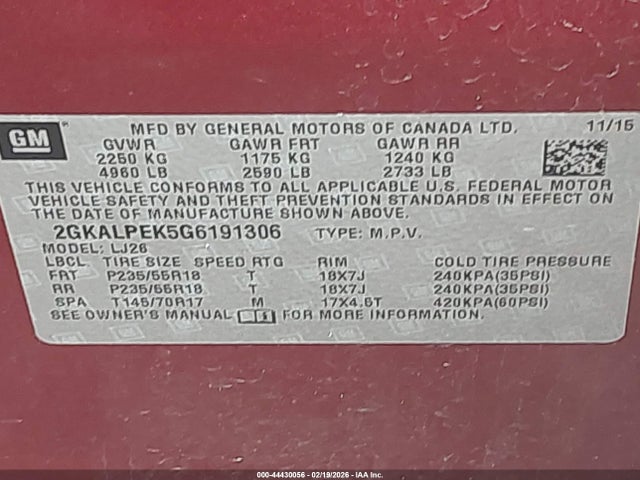 Продажа на аукционе авто 2016 Gmc Terrain Slt, vin: 2GKALPEK5G6191306, номер лота: 44430056