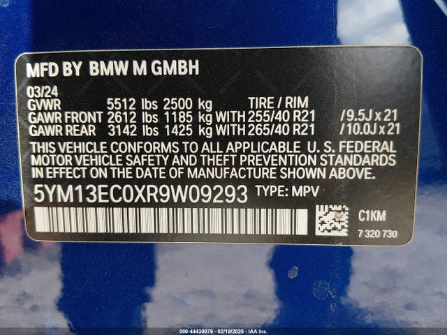 Aukcja sprzedaży 2024 Bmw X3 M, vin: 5YM13EC0XR9W09293, numer aukcji: 44430079
