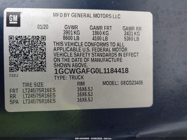 1GCWGAFG0L1184418 Chevrolet Express G2500