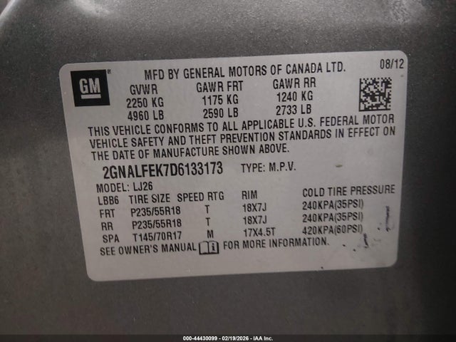 Продажа на аукционе авто 2013 Chevrolet Equinox Ltz, vin: 2GNALFEK7D6133173, номер лота: 44430099