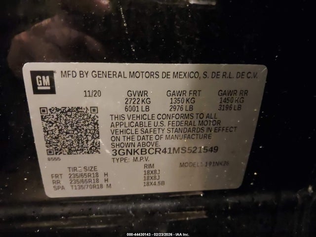 Aukcja sprzedaży 2021 Chevrolet Blazer Fwd 2lt, vin: 3GNKBCR41MS521549, numer aukcji: 44430143