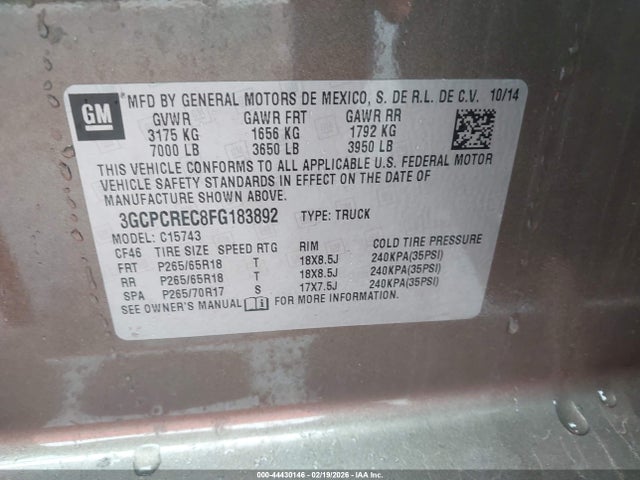 3GCPCREC8FG183892 Chevrolet Silverado 1500 1lt