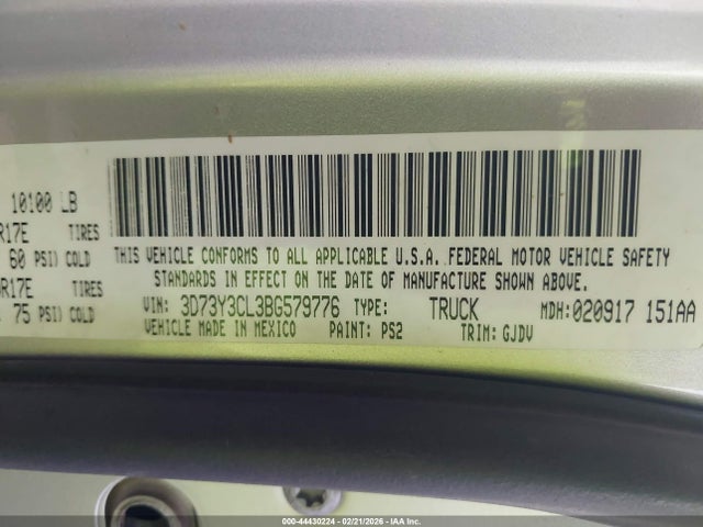 Aukcja sprzedaży 2011 Ram Ram 3500 Laramie, vin: 3D73Y3CL3BG579776, numer aukcji: 44430224